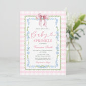 Baby Sprinkle Invitation Pink Gingham Floral Bow (Debout devant)