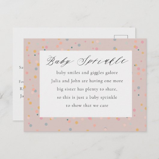 Baby Sprinkle Invitation Post Kaart (Voorkant / Achterkant)