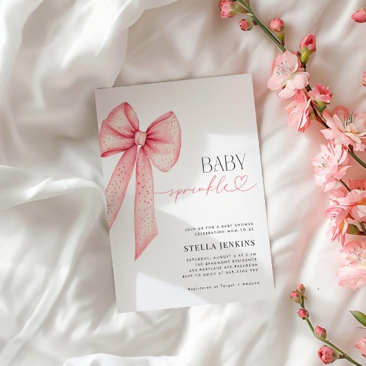 Baby Sprinkle Pink Bow Baby Shower Invitation