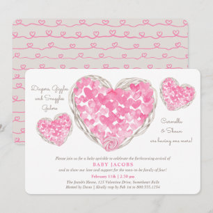 Baby Sprinkle Rustic Love Hearts Girl Baby shower Kaart
