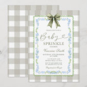Baby Sprinkle Sage Gingham Floral Bow Invitation  (Devant / Derrière)