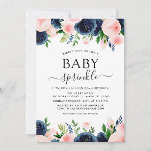 Baby Sprinkle Shower Navy Blue Blush Pink Floral Kaart