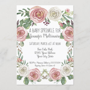 Baby Sprinkle Shower Pastel Pink White Rose Floral Kaart