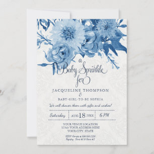 Baby Sprinkle Waterverf Navy Blue Chintz Bloemen Kaart