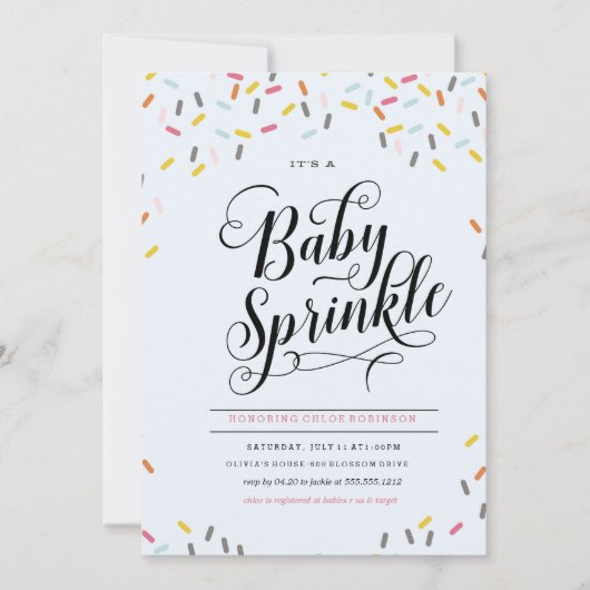 BABY SPRINKLES CONFETTI INVITATIE KAART (Voorkant)