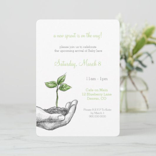 Baby Sprout Shower Uitnodiging (Staand voorkant)
