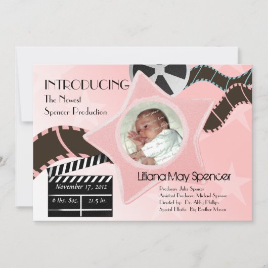 Baby Star est né rose Faire-part de naissance (Devant)