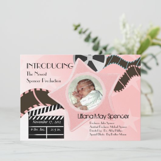 Baby Star est né rose Faire-part de naissance (Debout devant)