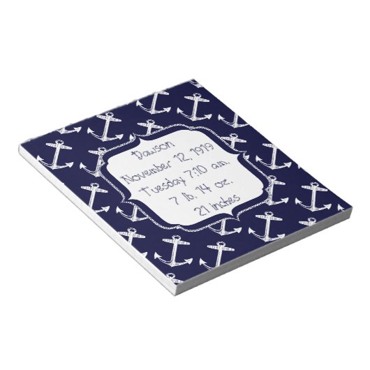 Baby Stats Nautical Navy Anchor Pattern Notitieblok (Schuin)
