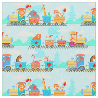Baby-stoomengine-dieren trainen op blauw weefsel stof
