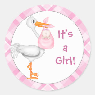 Baby Stork & Baby Girl Ronde Sticker