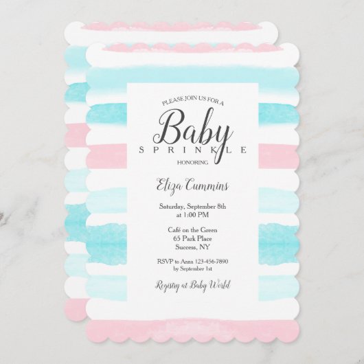 Baby Stripes Douche Uitnodiging (Voorkant / Achterkant)