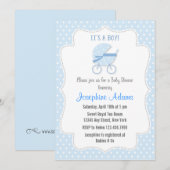 Baby Stroller Baby shower Invitation Blue Kaart (Voorkant / Achterkant)