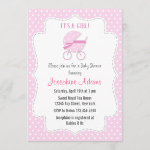 Baby Stroller Baby shower Invitation Pink Kaart
