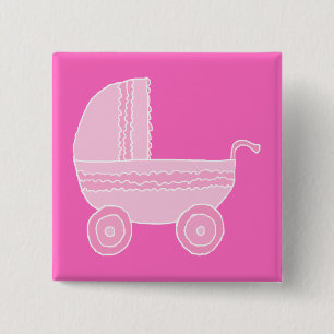 Baby Stroller. Lichtroze en helder roze. Vierkante Button 5,1 Cm