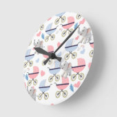 Baby Stroller Stork Elephant Blue & Pink Clock Ronde Klok (Hoek)