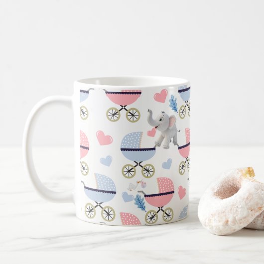 Baby Stroller Twins Elephant Hearts Coffee Mugs  (Avec donut)