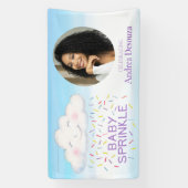 Baby Strooi grillige wolk foto blauw baby shower Spandoek (Verticaal)