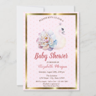 Baby Swan,Polka Dots,Floral Baby shower Kaart