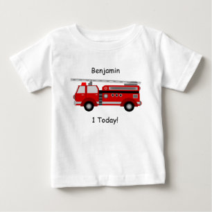 Baby t-shirt met brandende vrachtwagen, naam en "1