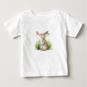 Baby T-shirt met konijntje en vlinder.