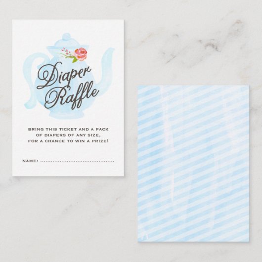 Baby Tea Party | Baby Luier Raffle Ticket Blauw Informatiekaartje (Voorkant / Achterkant)