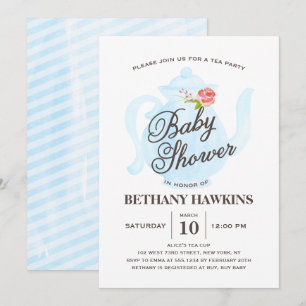 Baby Tea Party   Invitation baby shower   bleu