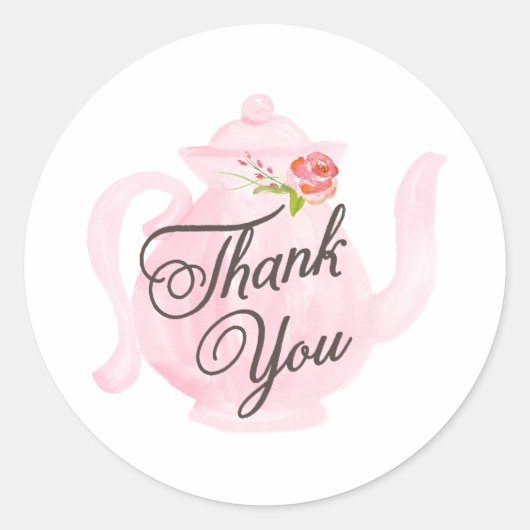 Baby Tea Party Roze Dank u Favor Sticker (Voorkant)