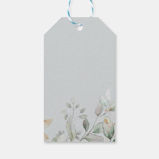 Baby Teddy Bear Twins Greenery Gold Eucalyptus Cadeaulabel (Achterkant)