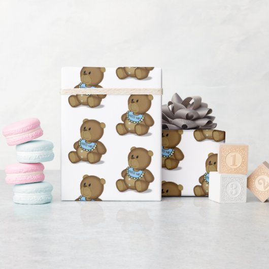 Baby Teddy Bear With Bib Cadeaupapier (Baby Shower)