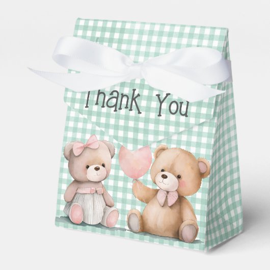 Baby Teddy Bears op Gingham Bedankdoosjes (Voorkant Zijde)