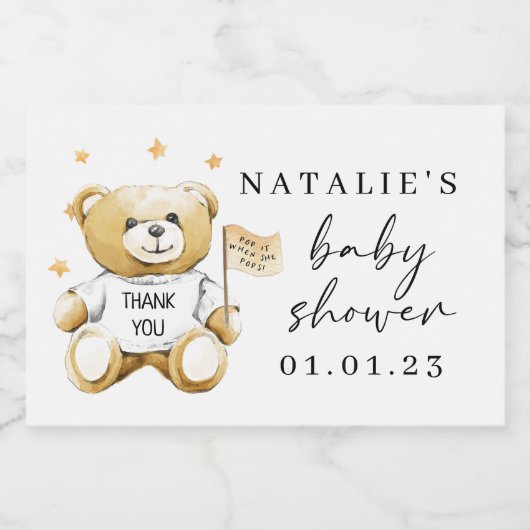 Baby Teddybeer Baby showers Mini Mousserende Wijn Sparkling Wijnetiket (Enkel label)