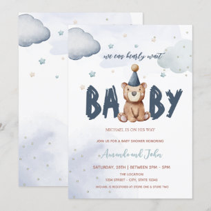 Baby Teddybeer Sterren Wolken Baby Shower Kaart