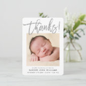 BABY THANKS moderne minimale script baby foto Bedankkaart (Staand voorkant)