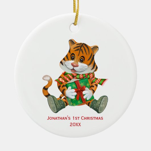 Baby Tiger Baby's eerste kerstfoto Keramisch Ornament (Voorkant)