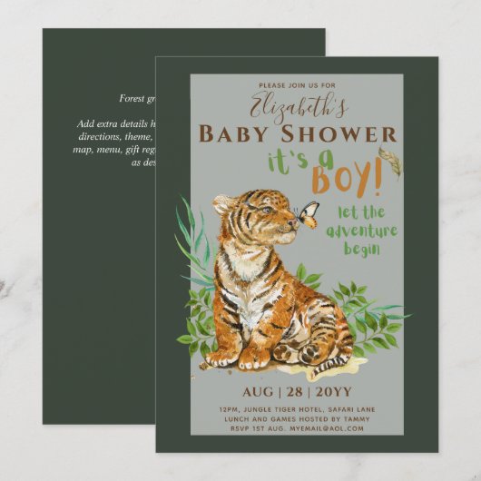 Baby Tiger Genre Révéler les invitations à la douc (Devant / Derrière)