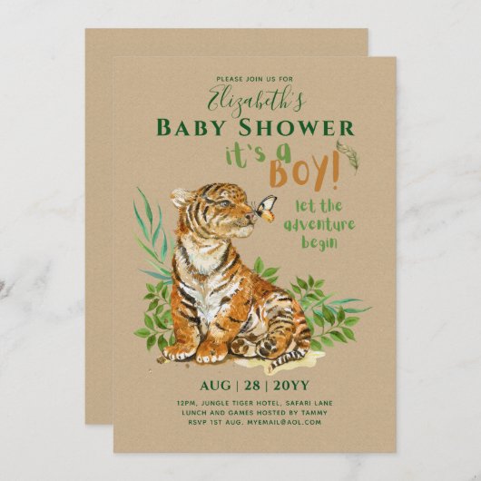 Baby Tiger Genre Révéler les invitations à la douc (Devant / Derrière)