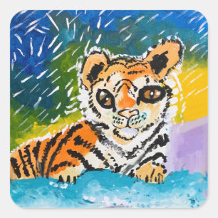 Baby Tiger: "Kunst van kinderen" Vierkante Sticker
