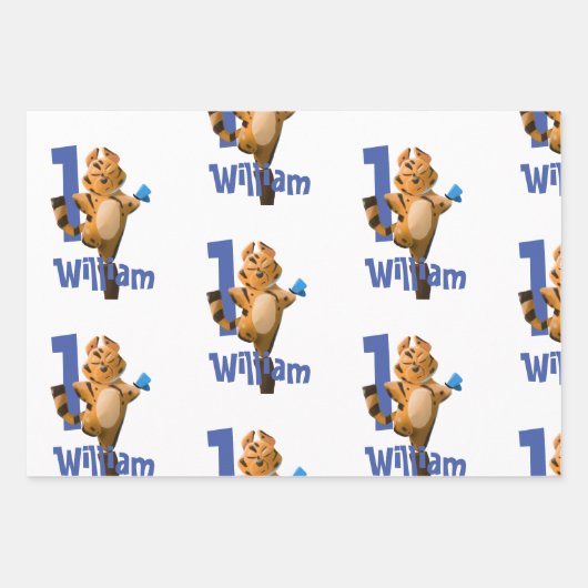 Baby Tiger Plaid Eerste Verjaardag Custom Inpakpapier Vel (Voorkant 3)