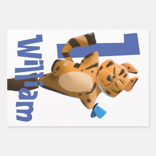 Baby Tiger Plaid Eerste Verjaardag Custom Inpakpapier Vel (Voorkant)