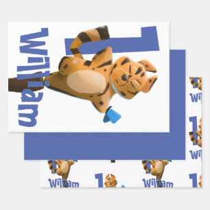 Baby Tiger Plaid Eerste Verjaardag Custom Inpakpapier Vel