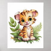 Baby Tijger Jungle Bladeren Nursery Muur Kunst  Poster (Voorkant)
