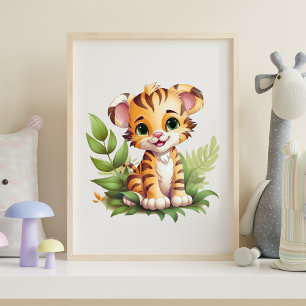 Baby Tijger Jungle Bladeren Nursery Muur Kunst Poster