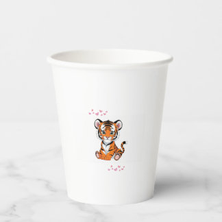 🐯Baby Tijger Kunst met Roze Vlinders - Papieren Bekers