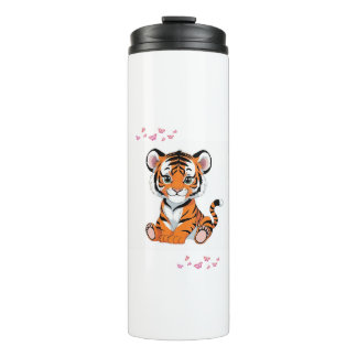 🐯Baby Tijger Kunst met Roze Vlinders - Thermosbeker