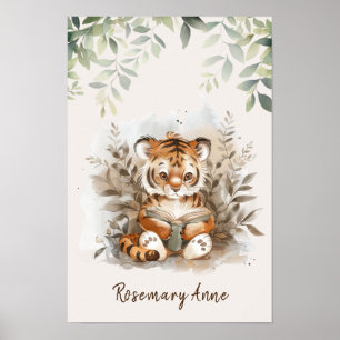 Baby Tijger Leest Boeken Nursery Jungle Dier Poster