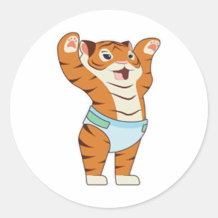 Baby tijger met onderbroek ronde sticker
