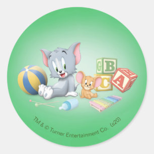 Baby Tom en Jerry die met speelgoed spelen Ronde Sticker