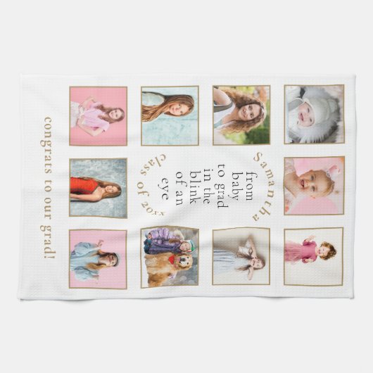Baby tot Afstudeerder 10 Foto's Naam Jaar Afstuder Theedoek (Horizontaal)