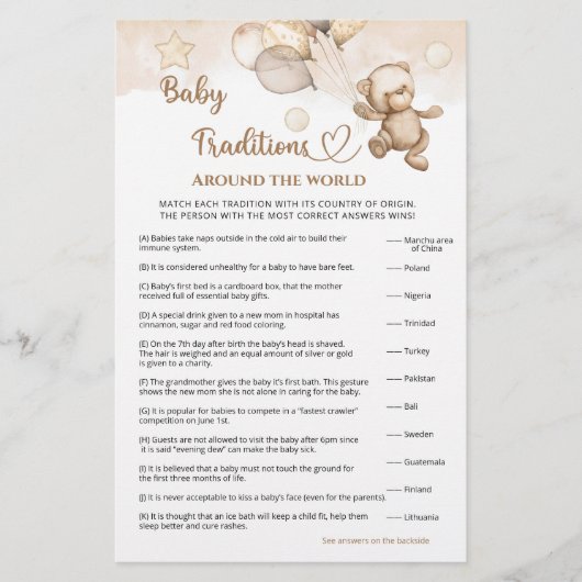 Baby Tradities Baby Beer Baby shower spel (Voorkant)